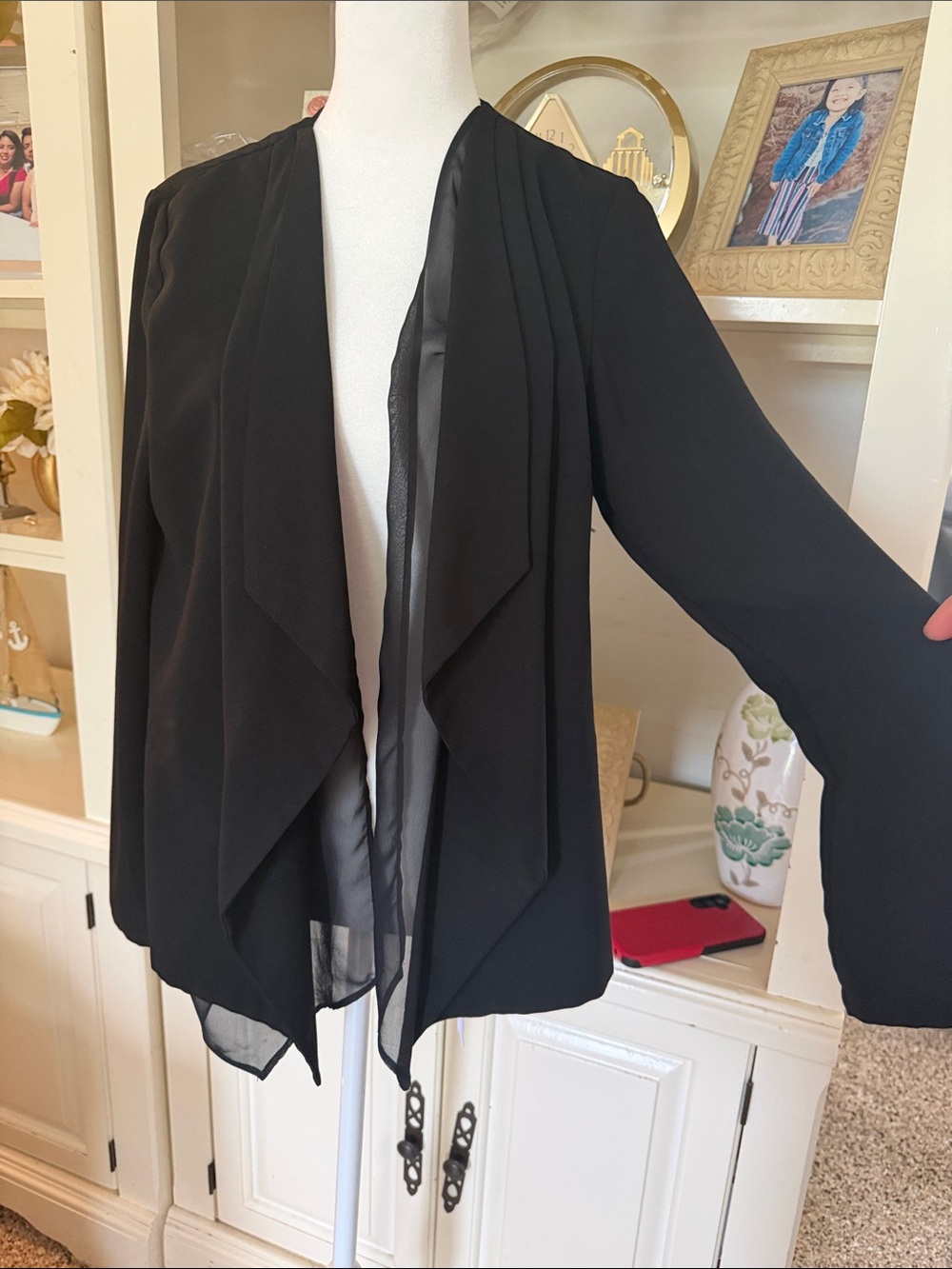 Women's Black Draped Open-Front blazer